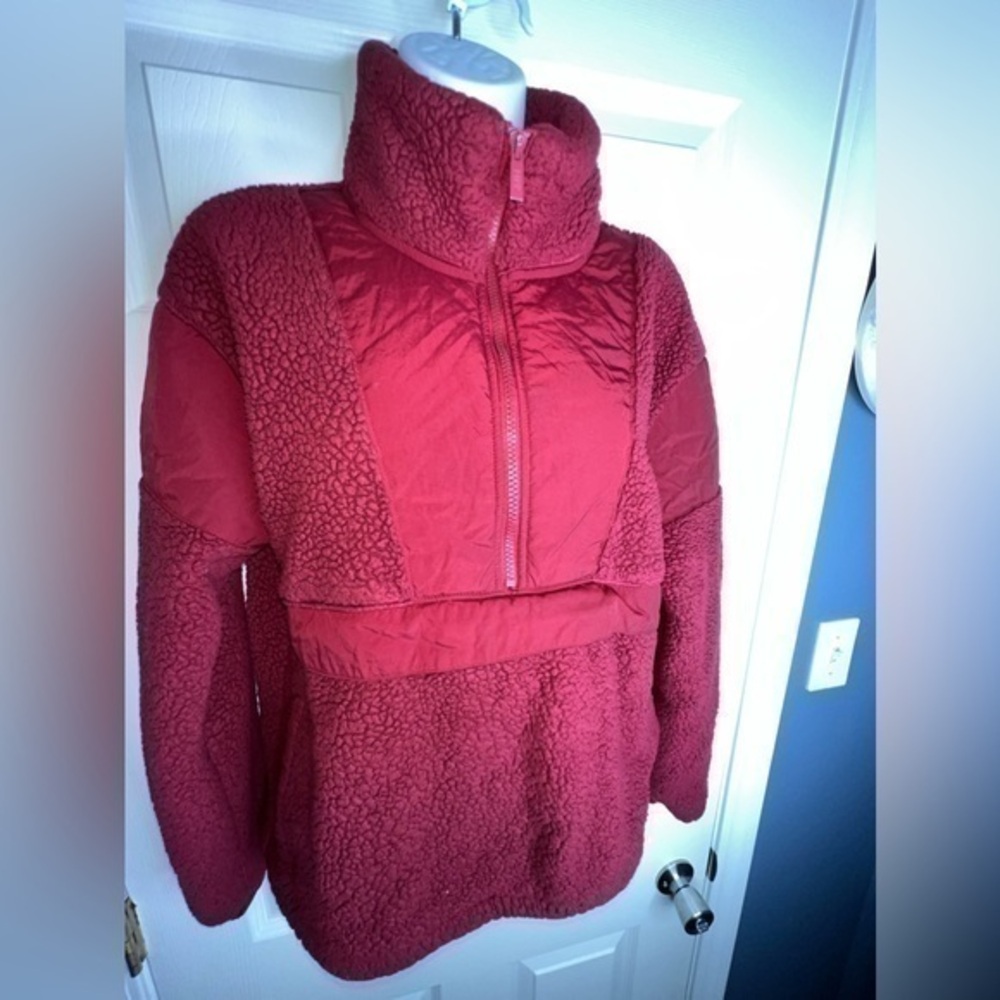 Victoria Secret PINK X Small Red Teddy Half Zip Oversized Sweater Jacket Xs